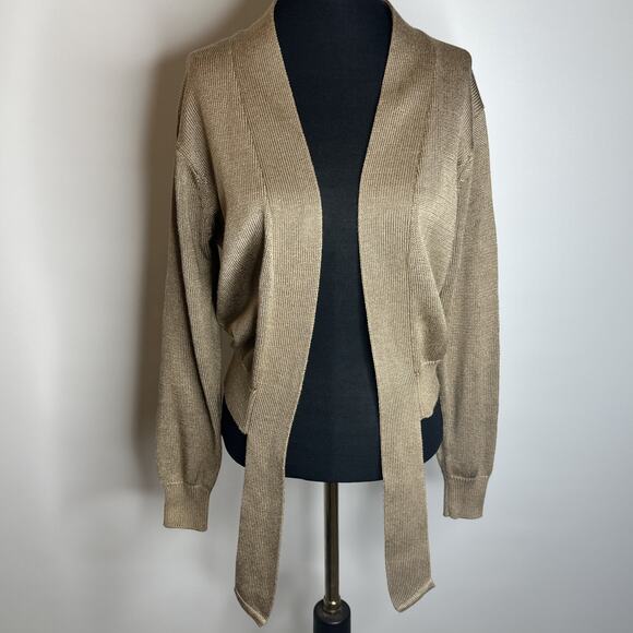 Vintage Fia Italia Handloomed Cardigan Sweater Knit Gold Open Front Womens S - Picture 1 of 9